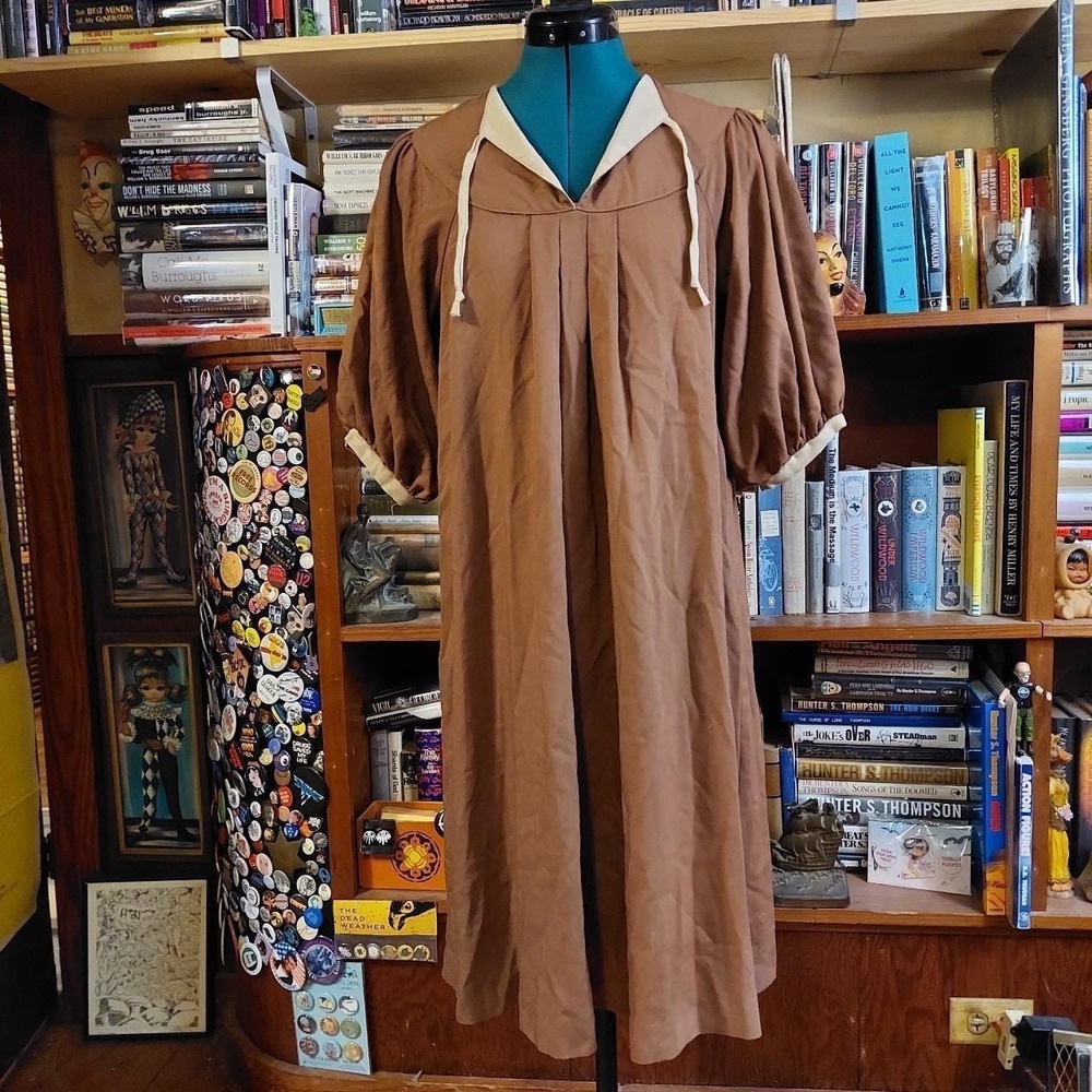 Vintage 70's brown and tan house dress.